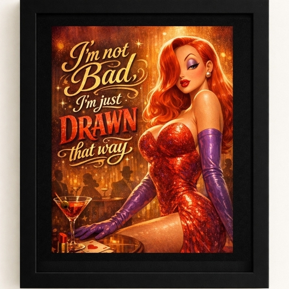 Hand Crafted Other - Jessica Rabbit A.I. Art Print in Glass Front Frame 8x10